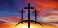 God`s cross . Light in dark sky . Religion background .