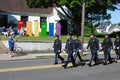 God`s Doors Are Open To All, Police Walking in a Memorial Day Parade, Rutherford, NJ, USA Royalty Free Stock Photo