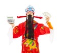 God of wealth holding a compute machine and money Royalty Free Stock Photo
