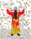 God of wealth share riches and prosperity with money rain Royalty Free Stock Photo