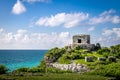 God of winds Temple and Caribbean sea - Mayan Ruins of Tulum, Mexico Royalty Free Stock Photo