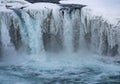 Godafoss Waterfall, Iceland partially frozen in winter Royalty Free Stock Photo