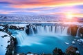 Godafoss waterfall at sunset in winter, Iceland Royalty Free Stock Photo