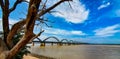 Ultra wide view of Arch Railway bridge across the Godavari river in Rajahmundry, Andhrapradesh, India Royalty Free Stock Photo