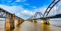 Two parallel railway bridges across the Godavari river, Rajahmundry, Andhrapradesh, India