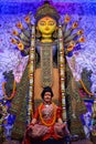 Goddess devi Durga idol decorated at a puja pandal in Kolkata, West Bengal, India. Durga Puja is one of the biggest religious