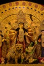 Goddess Durga devi idol decorated at puja pandal in Kolkata, West Bengal, India. Durga Puja is biggest religious festival of Hindu Royalty Free Stock Photo