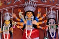 Goddess Durga devi idol decorated at puja pandal in Kolkata, West Bengal, India. Durga Puja is biggest religious festival of Royalty Free Stock Photo