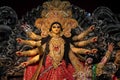 Goddess Durga devi idol decorated at puja pandal in Kolkata, West Bengal, India. Durga Puja is biggest religious festival of Royalty Free Stock Photo