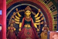 Goddess Durga devi idol decorated at puja pandal in Kolkata, West Bengal, India. Durga Puja is biggest religious festival of Royalty Free Stock Photo