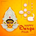 Goddess Durga Face in Happy Durga Puja Subh Navratri background