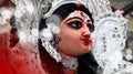 Goddess Durga Face in Happy Durga Puja Subh Navratri Indian religious background