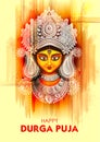 Goddess Durga Face in Happy Durga Puja Subh Navratri background Royalty Free Stock Photo