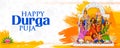 Goddess Durga Face in Happy Durga Puja Subh Navratri Indian religious header banner background