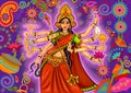 Goddess Durga in floral Puja Dussehra background