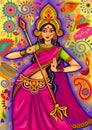 Goddess Durga in floral Puja Dussehra background