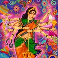 Goddess Durga in floral Puja Dussehra background