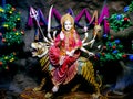 Goddess Durga idol at decorated Navratri festival pandal