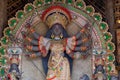 Goddess Durga idol decorated at puja pandal in Kolkata, West Bengal, India. Durga Puja is biggest religious festival of Hinduism Royalty Free Stock Photo