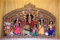 Goddess Durga idol decorated at puja pandal in Kolkata, West Bengal, India. Durga Puja is biggest religious festival of Hinduism