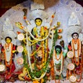 Goddess Durga with traditional look in close up view at a South Kolkata Durga Puja, Durga Puja Idol, A biggest Hindu festival in Royalty Free Stock Photo