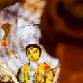 Goddess Durga with traditional look in close up view at a South Kolkata Durga Puja, Durga Puja Idol, A biggest Hindu festival in Royalty Free Stock Photo