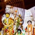 Goddess Durga with traditional look in close up view at a South Kolkata Durga Puja, Durga Puja Idol, A biggest Hindu festival in Royalty Free Stock Photo