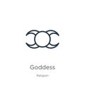 Goddess icon. Thin linear goddess outline icon isolated on white background from religion collection. Line vector goddess sign,