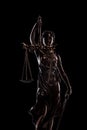 Goddess iustitia statue on black background Royalty Free Stock Photo