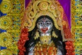 Idol of Goddess Maa Kali at a decorated puja pandal in Kolkata, India