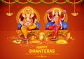 Goddess Lakshmi and Ganesha for Dhantera celebration on Happy Diwali light festival of India background