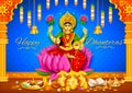 Goddess Lakshmi on Happy Diwali Dhanteras Holiday doodle background