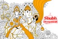 Goddess Lakshmi and Lord Ganesha on happy Diwali Holiday doodle background for light festival of India