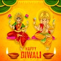 Goddess Lakshmi and Lord Ganesha on happy Diwali Holiday doodle background for light festival of India Royalty Free Stock Photo