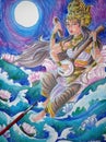 Goddess Sarasvati Watercolour Painting Royalty Free Stock Photo