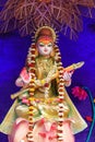 Goddess Saraswati idol decorated at Puja pandal, Saraswati symbolizes creative energy and is considered as the goddess of
