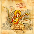 Goddess of Wisdom Saraswati for Vasant Panchami India festival background