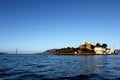 The Goden Gate behind Alcatraz Island