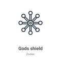 Gods shield outline vector icon. Thin line black gods shield icon, flat vector simple element illustration from editable zodiac Royalty Free Stock Photo