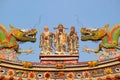 The Gods of Three Stars or Sanxing Decorated on the Roof of  Sian Lo Tai Tian Kong Chinese Buddhist Temple Royalty Free Stock Photo
