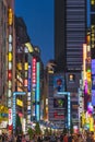 Godzilla sculpture on a building of Kabukicho, Shinjuku, Tokyo, Japan, at night