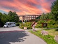 Goeltzsch Viaduct Vogtland East Germany with camper