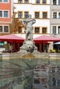 Baroque Neptune`s fountain in Lower Market Square, Goerlitz, Germany