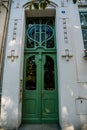 Goerlitz, Saxony, Germany, 04 September 2021: antique portal, entrance to house at summer day, historic building facade, wooden