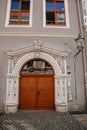 Goerlitz, Saxony, Germany, 04 September 2021: antique renaissance portal, floral ornaments, entrance to house at sunny summer day Royalty Free Stock Photo