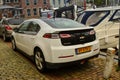 Goes, the Netherlands, August 2019. A chevrolet volt parked along the docks of the harbor. In Holland, attention to environmental