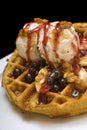 Gofre - belgian homemade waffles with ice cream, bananas and nuts
