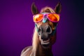 portrait background fun horse animal funny nature colourful smile sunglasses goggles. Generative AI. Royalty Free Stock Photo