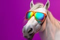 background horse wild animal portrait funny sunglasses colourful goggles fun smile. Generative AI.