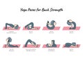 Gohan cartoon character with yoga poses for back strength on pink mat designed, and illustration